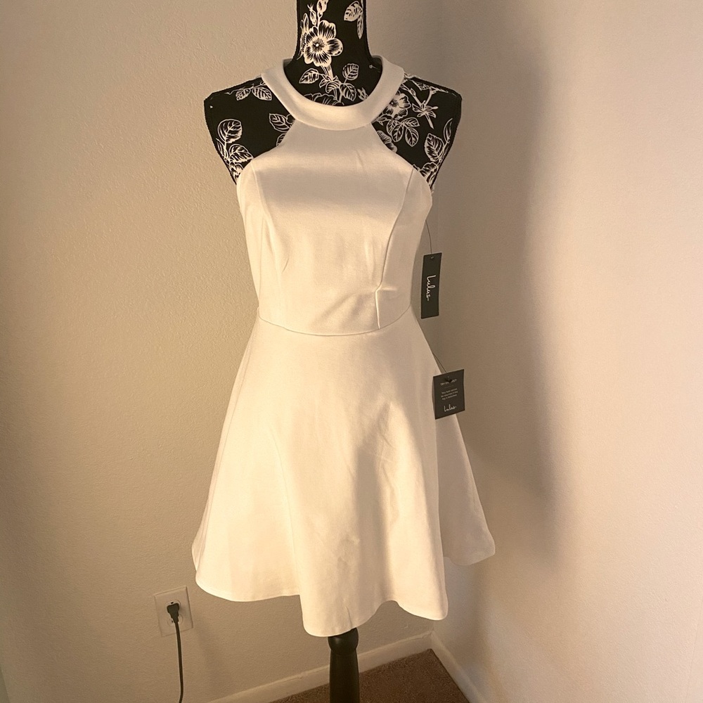 New White halter skater dress